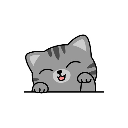 Kartun Kucing Abuabu Lucu Ilustrasi Vektor Ilustrasi Stok - Unduh