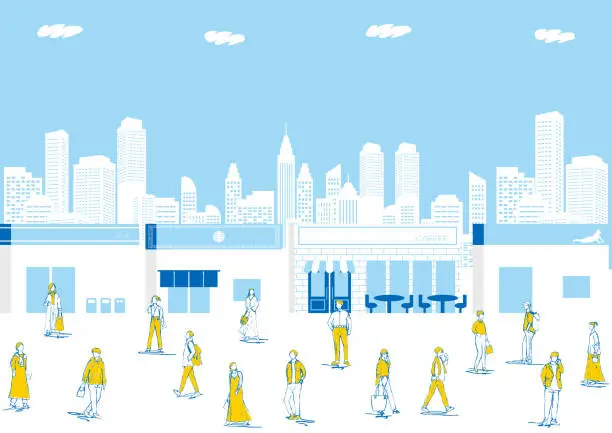 Vector illustration of young people in downtown city