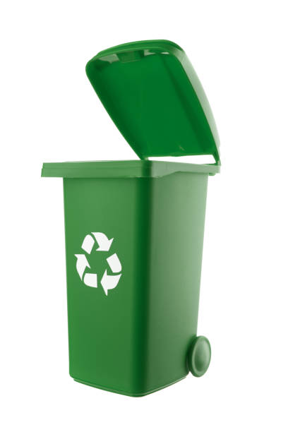 istock Plastic green trash can isolated on white background 1318548912