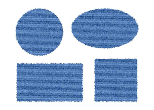 ilustrações de stock, clip art, desenhos animados e ícones de set of denim shapes. torn jean patches - circle, square, oval and rectangle. vector realistic illustration on white background - patch of light
