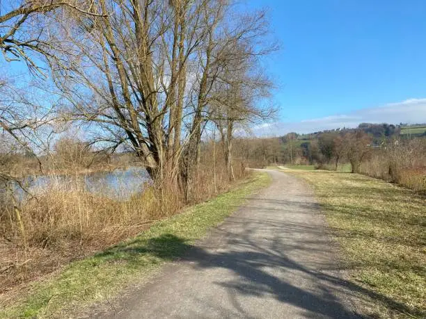 Recreational trails and promenades in the natural protection zone Aargau Reuss river between the settlements of Rottenschwil and Bremgarten - Switzerland (Schweiz)