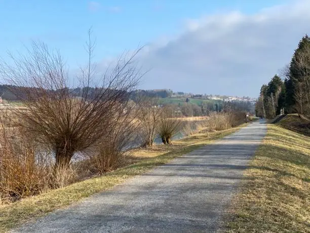 Recreational trails and promenades in the natural protection zone Aargau Reuss river between the settlements of Rottenschwil and Bremgarten - Switzerland (Schweiz)