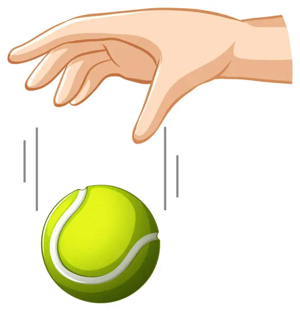 Vector illustration of Hand dropping tennis ball for gravity experiment