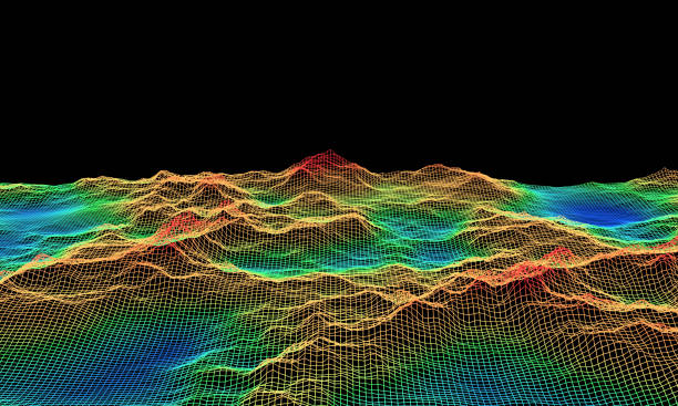 3D topographic wireframe. Colored level map. 3D rendered topographic wireframe.Color level map. geology stock illustrations