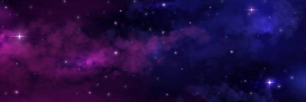 istock Night sky. Universe space background. Starry heaven with milky way and nebulas. Scenic view of stars and constellation. Decorative cosmic wallpaper with color gradient. Vector astronomy 1318566781