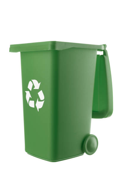istock Plastic green trash can isolated on white background 1318571203