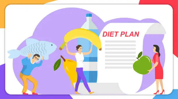 Vector illustration of Diet plan, people develop diet plan concept. Vector illustration. Vector.