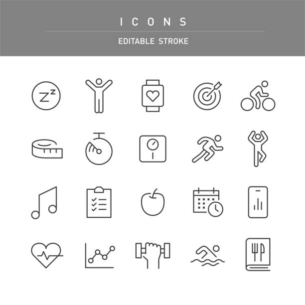 fitness icons - line series - apple grafiken stock-grafiken, -clipart, -cartoons und -symbole