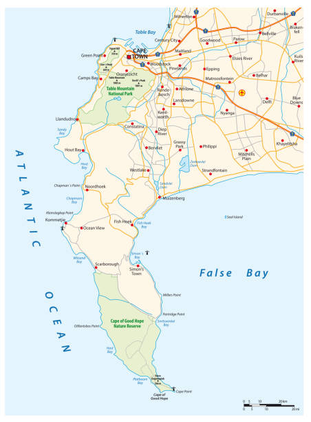 illustrations, cliparts, dessins animés et icônes de carte routière vectorielle de la péninsule du cap, du cap, afrique du sud - cap