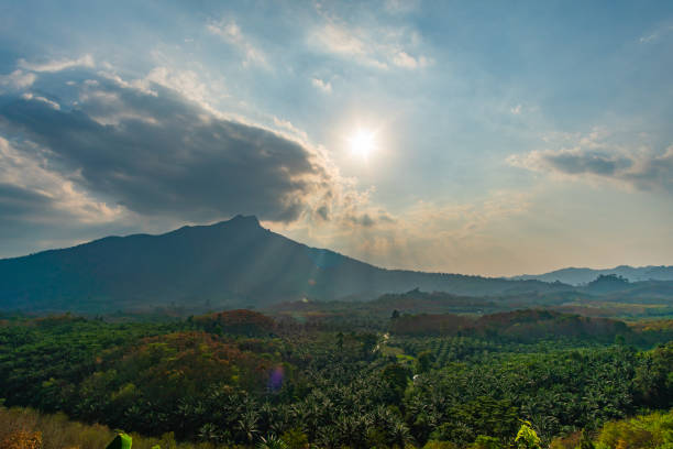 High angle view Nature landscape view of sunny with cloud over mountain.