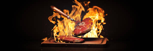 istock Raw beef steak osso bucco on black. 3d rendering 1318588088