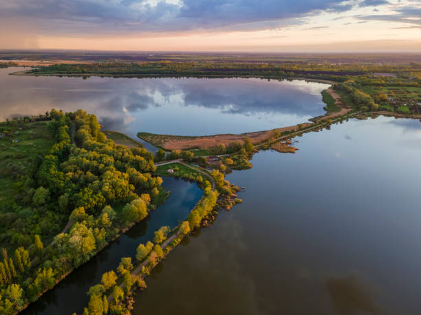 istock Sunset on the lakes. Amazing aerial view. 1318592448