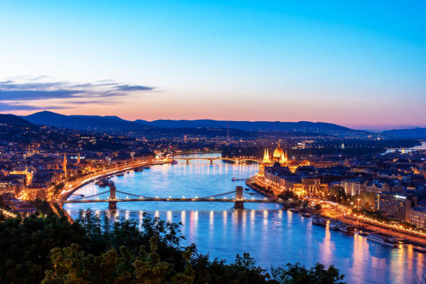 istock Hungary, Budapest at night view from Gellert mountain on the night city 1318592995