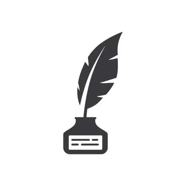 Vector illustration of Inkwell and feather pen, icon, vector.