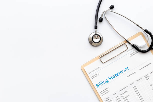 istock Stethoscope with medical billing statement. Top view 1318594483