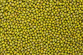 Mung beans, dried whole green gram seeds, background, from above