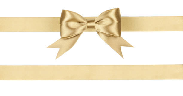 istock Gold satin ribbon fabric bow isolated on white background 1318597885