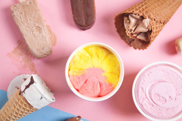 istock Ice cream. Waffle cone, strawberry, vanilla, chocolate 1318599366