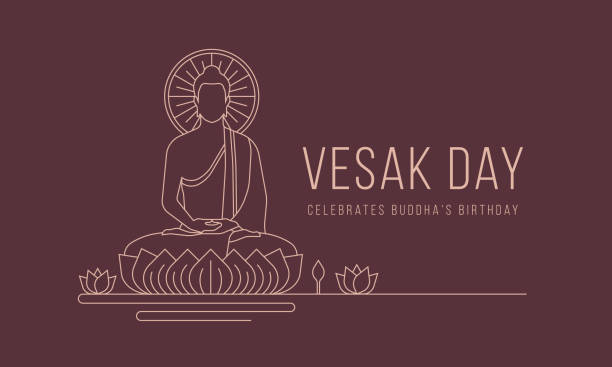 vesak tag banner mit abstrakten modernen linie zeichnung der herr buddha meditierte auf lotus vektor-design - vesak day stock-grafiken, -clipart, -cartoons und -symbole
