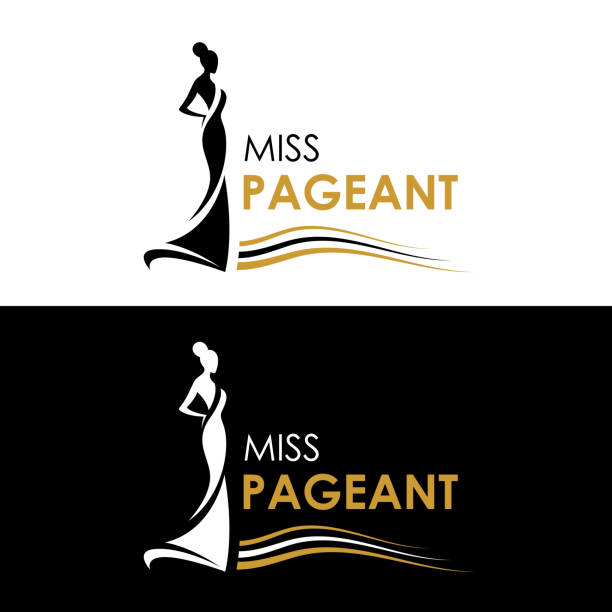 ilustrações de stock, clip art, desenhos animados e ícones de miss pageant logo - black and yellow gold the beauty queen pageant sign and line waves vector design - beauty queen