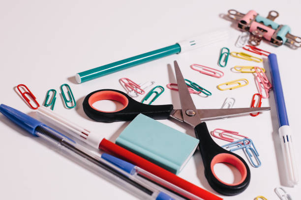 istock stationery items for the student, layout top view, on a white background 1318601831