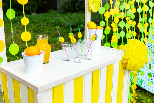 Lemonade stand set up in front yard