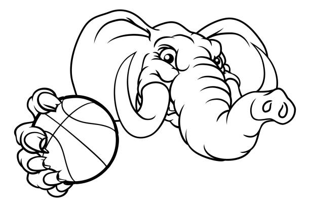 Elephant Basketball Ball Sports Animal Mascot An elephant basketball sports animal mascot holding a ball republican elephant logo stock illustrations