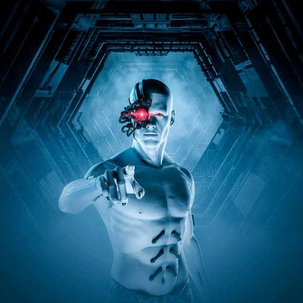 male android cyborg point - ai finger gamer imagens e fotografias de stock