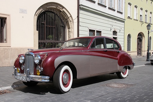 Classic Jaguar Mark IX parked in Budapest. It was produced in 1959-1961 as a large luxury car.