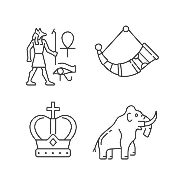 Vector illustration of Ancestors heritage linear icons set