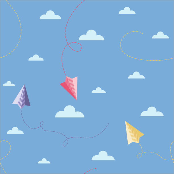 istock A simple children's pattern of origami airplanes in the clouds. 1318611588