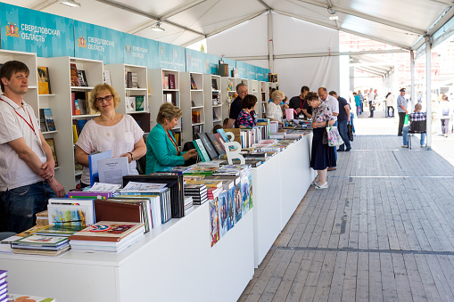 Moscow, Russia, 05 June 2019: Open Book Fair on the Red Square in Moscow - big festival of books