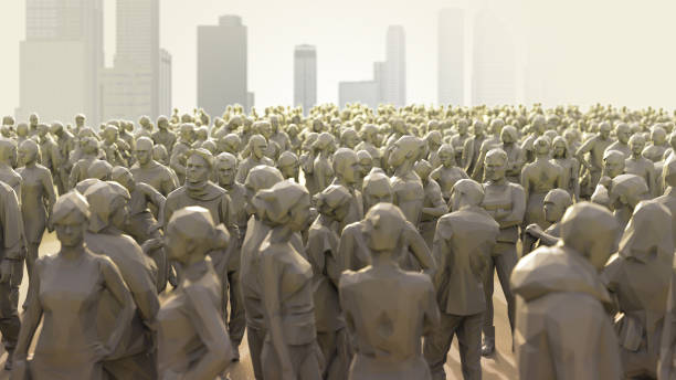 Crowd of people walking on city street. 3d illustration