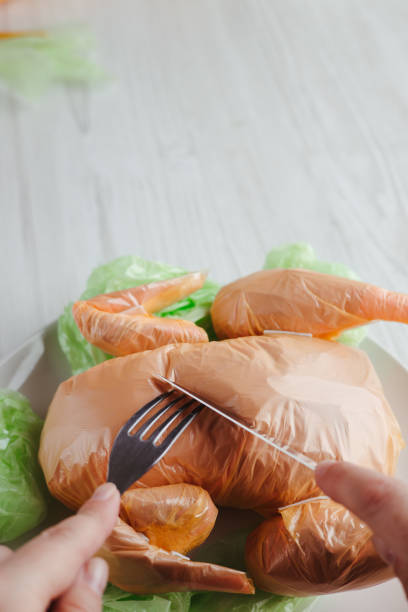 istock Microplastic. Artificial food made of plastic bags 1318616393