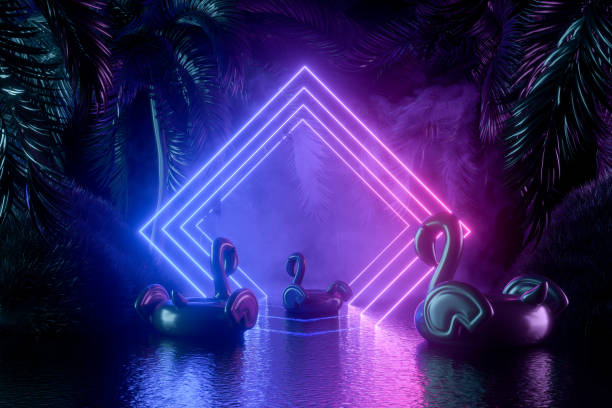 istock Neon Lighting Summer Holiday Travel Background with Palm Trees 1318618678