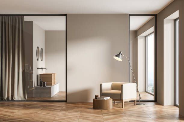 istock Modern cozy living room interior with comfortable armchair 1318619816