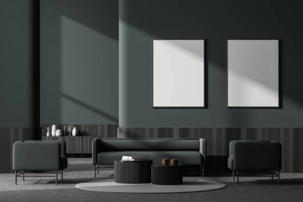 istock Dark living room interior with two empty white poster 1318620126