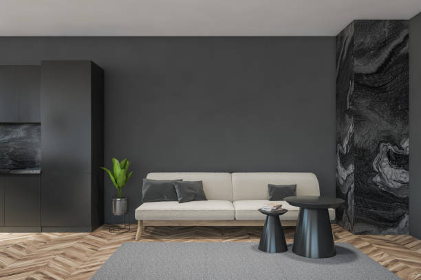 istock Dark modern living room interior with beige sofa 1318620276