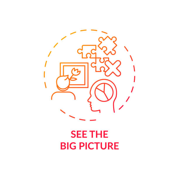 See big picture red gradient concept icon See big picture red gradient concept icon. Mindfulness in life. Mental health improvement. Work strategy. Self control idea thin line illustration. Vector isolated outline RGB color drawing the bigger picture stock illustrations