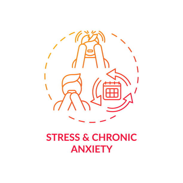 Stress and chronic anxiety red gradient concept icon Stress and chronic anxiety red gradient concept icon. Mental health, psychological problems. Self control issues outcome idea thin line illustration. Vector isolated outline RGB color drawing edgy drawings stock illustrations