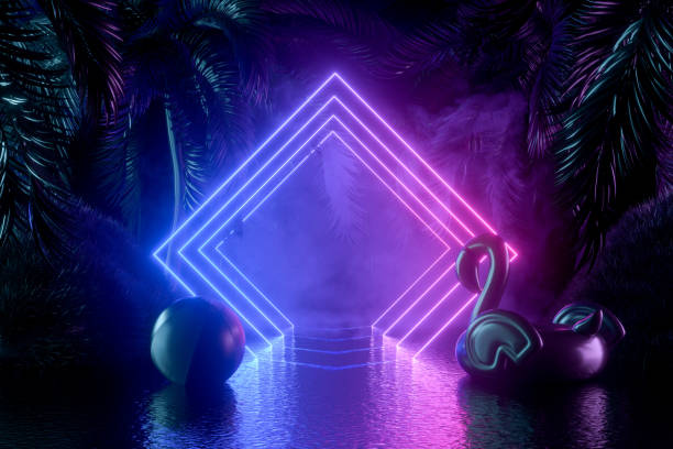 istock Neon Lighting Summer Holiday Travel Background with Palm Trees 1318621390