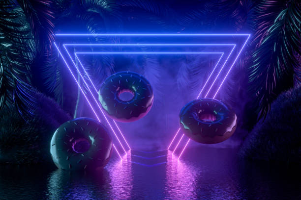 istock Neon Lighting Summer Holiday Travel Background with Palm Trees 1318621435