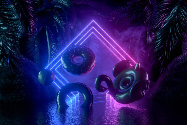 istock Neon Lighting Summer Holiday Travel Background with Palm Trees 1318621490