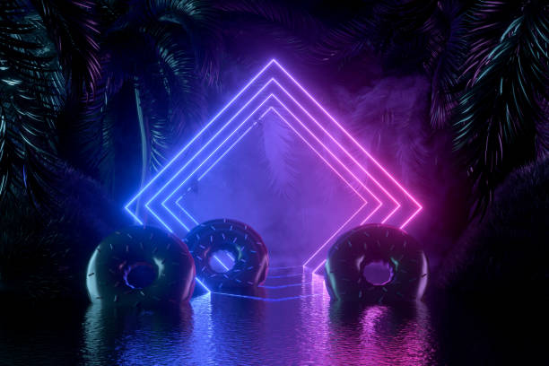 istock Neon Lighting Summer Holiday Travel Background with Palm Trees 1318621714