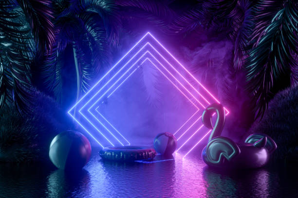 istock Neon Lighting Summer Holiday Travel Background with Palm Trees 1318622290
