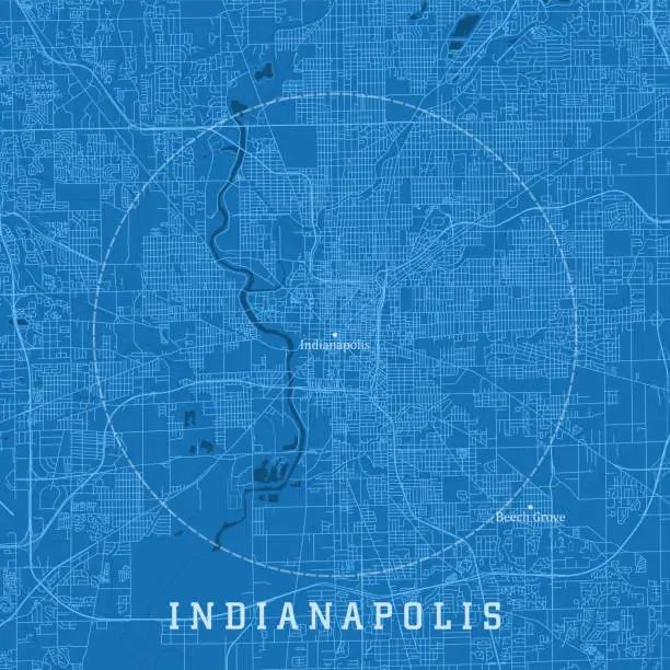 Vector illustration of Indianapolis IN City Vector Road Map Blue Text