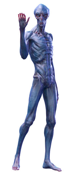 istock 3D illustration blue male alien on white 1318625685