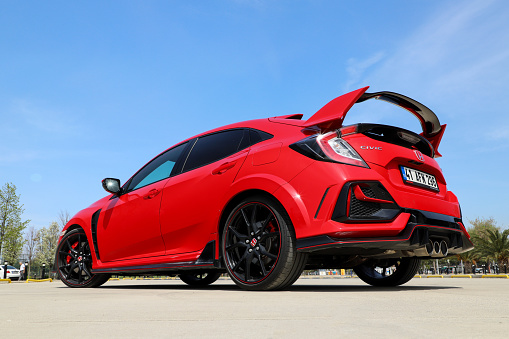 Istanbul, Turkey - April 27 2021 : Honda Civic is a line of cars manufactured by Honda. The design of Type R models was originally focused on race conditions, with an emphasis on minimizing weight.