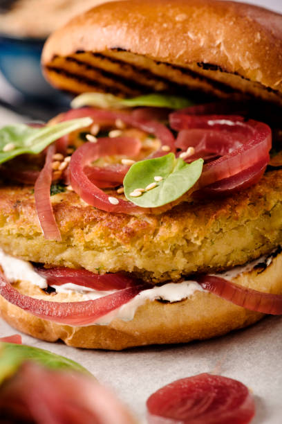 istock Veggie Burger with Watercress and Red Onions. 1318627725