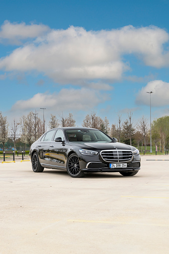 Istanbul, Turkey -April 18 2021 : Mercedes-Benz S-Class is a series of luxury flagship vehicles produced by the German automaker Mercedes-Benz. Mercedes S 400 d is parked on the road.